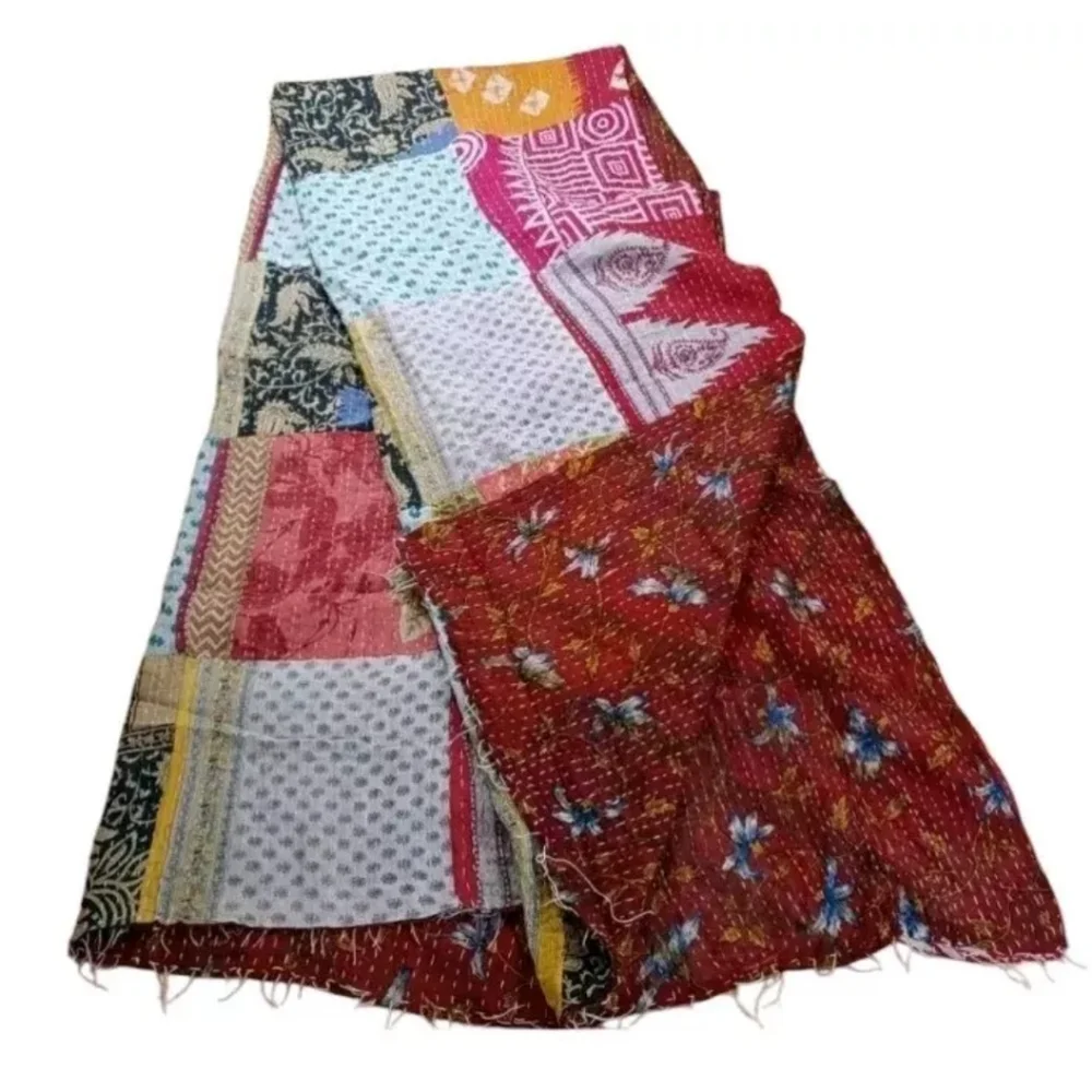 Kantha Fringed Patchwork Reversible Shawl Wrap Scarf Boho Festival Fairy 36